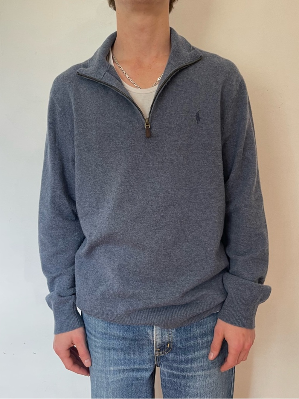 Ralph Lauren Men's Zip-Neck Sweater in Heather Slate Blue